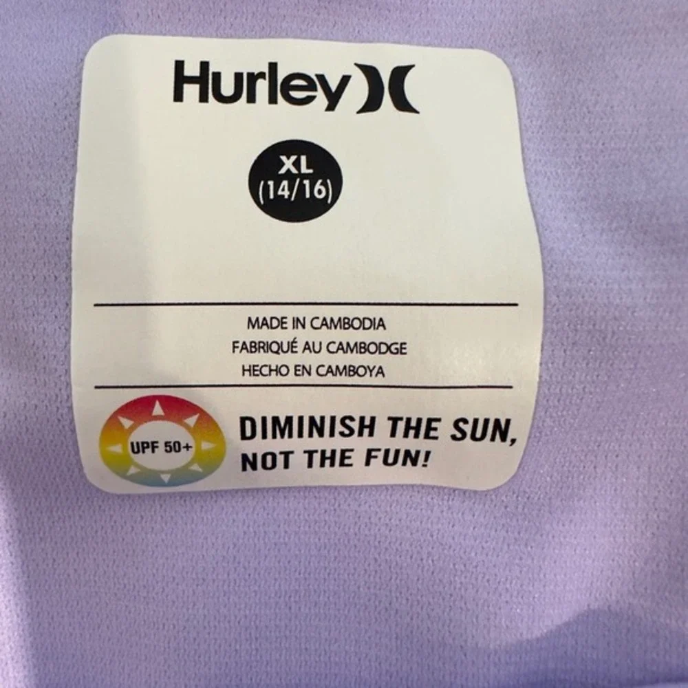 Hurley Girls XL 14/16 High Waisted Swim Bottoms Floral‎ Purple UPF 50+ Bikini